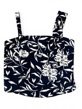 Maeve Anthropologie Navy White Floral Bow Strap Tank Top Square Neck Small NWT